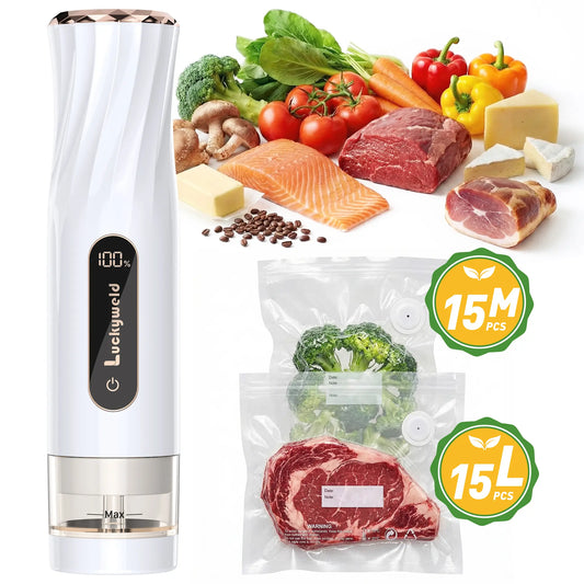 Vacuum Sealer for Food with Visual Water Storage Tank, Handheld Saver Vacuum Sealer Machine with 30 Reusable Bags for 5X Preservation & Fresh